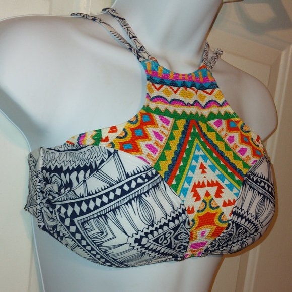 *NWOT* Beautiful Abstract Mayan Sun High Neck RIP CURL Bikini Top*10 - Picture 11 of 16